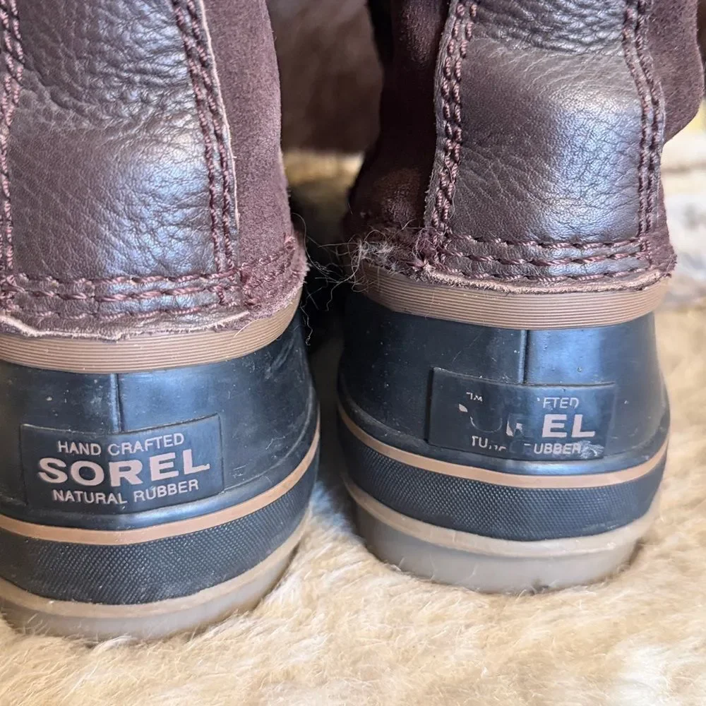 Sorel Brown Faux Fur-Trim Winter Lace-Up Boots 8.5 (BK7)